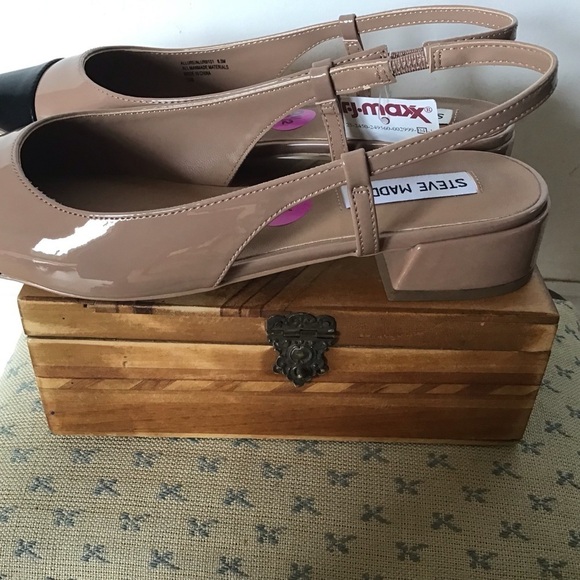 Steve Madden Allure Slingback PointToe 1”Heel FlatTan patent back toecap 8.5 NWT - Picture 4 of 7